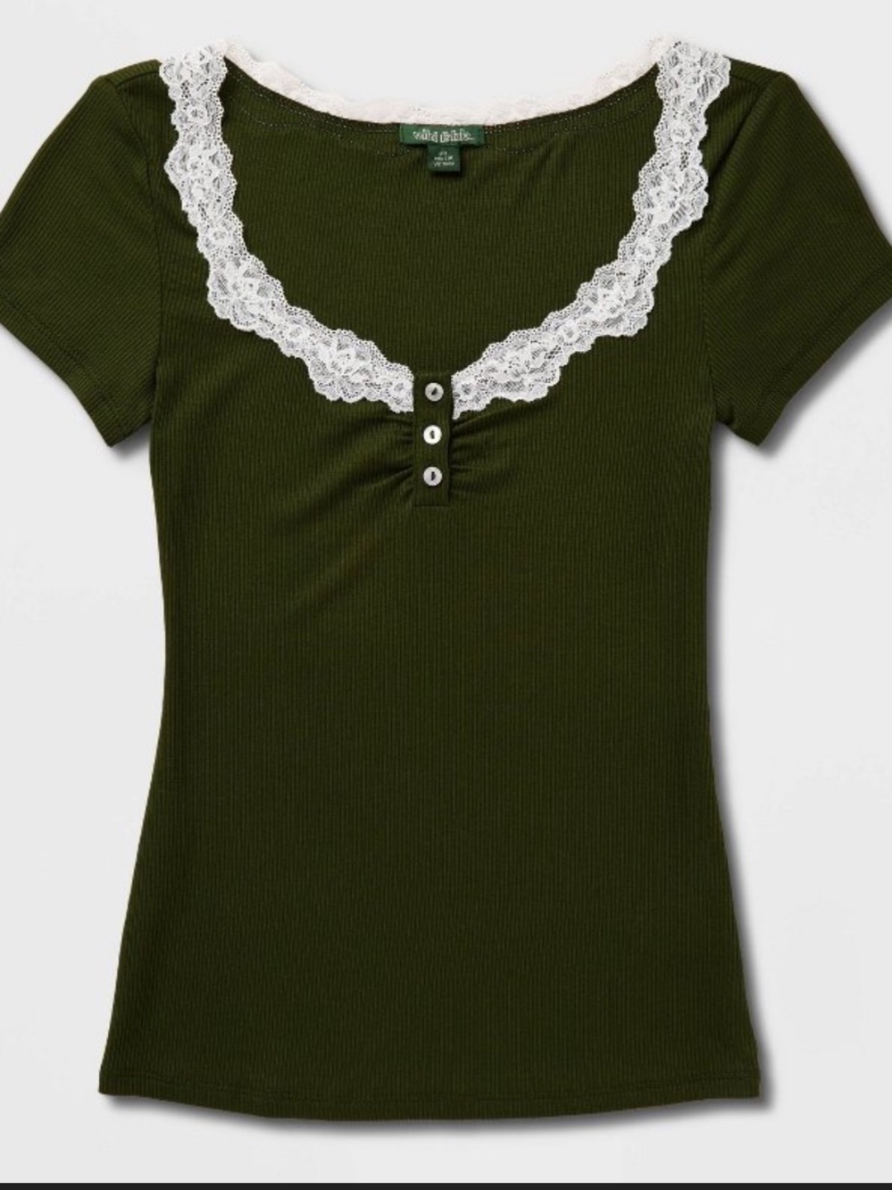 Lace-Trim Ribbed Scoop Neck Top - Olive